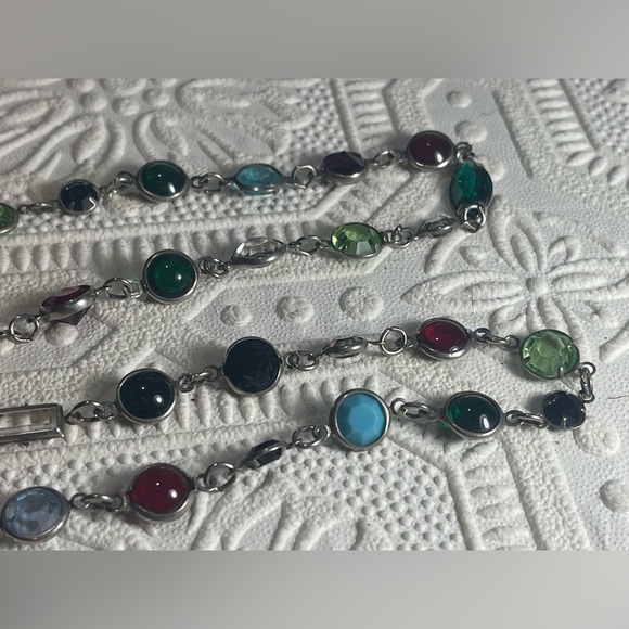 Multicolour Crystal Semi Precious Stone Glass Vintage Silver Unmarked Necklace - Picture 10 of 12